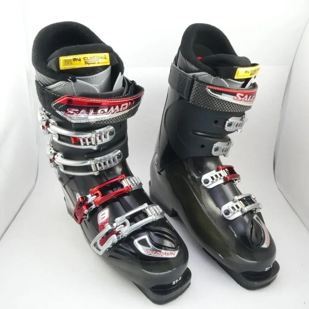 Salomon Impact 8 Ski Boots Black Size 27 Translucent Shell Red Buckle $635